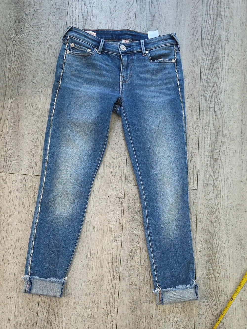 True Religion Women's Medium Blue Boyfriend Jeans with Side Embellishment